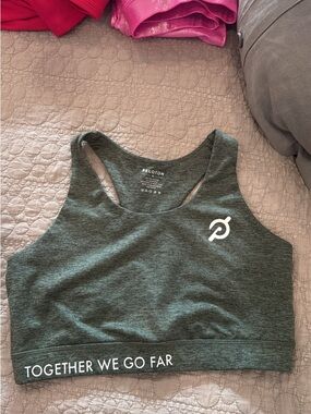 Peloton Heather Green Racerback Sports Bra with White Logo
